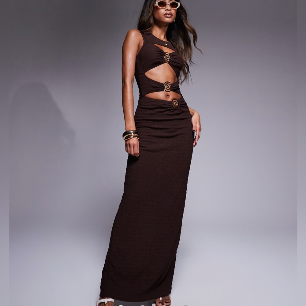 🆕 NWT ASOS Elegant Brown Cut-Out Maxi Dress Size 12/Large
